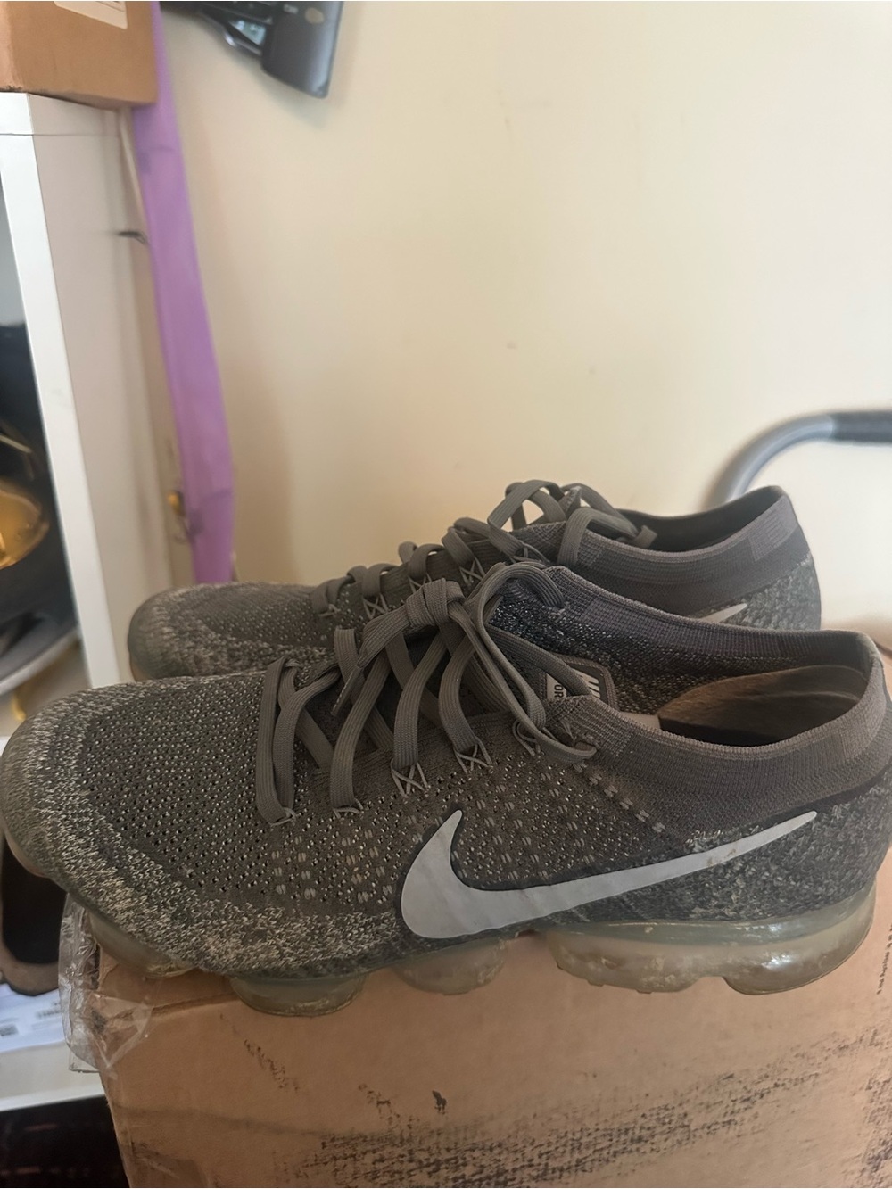 Nike Men’s Olive Gray Flyknit VaporMax Sneakers